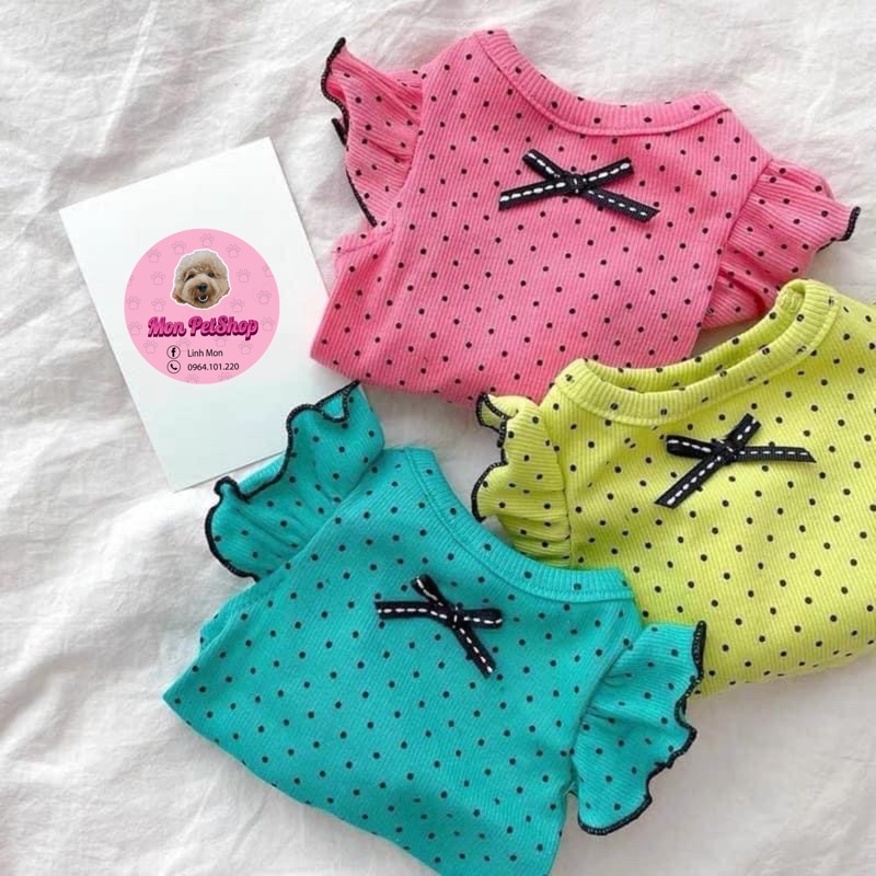 Áo thun tay loe chấm bi cho thú cưng