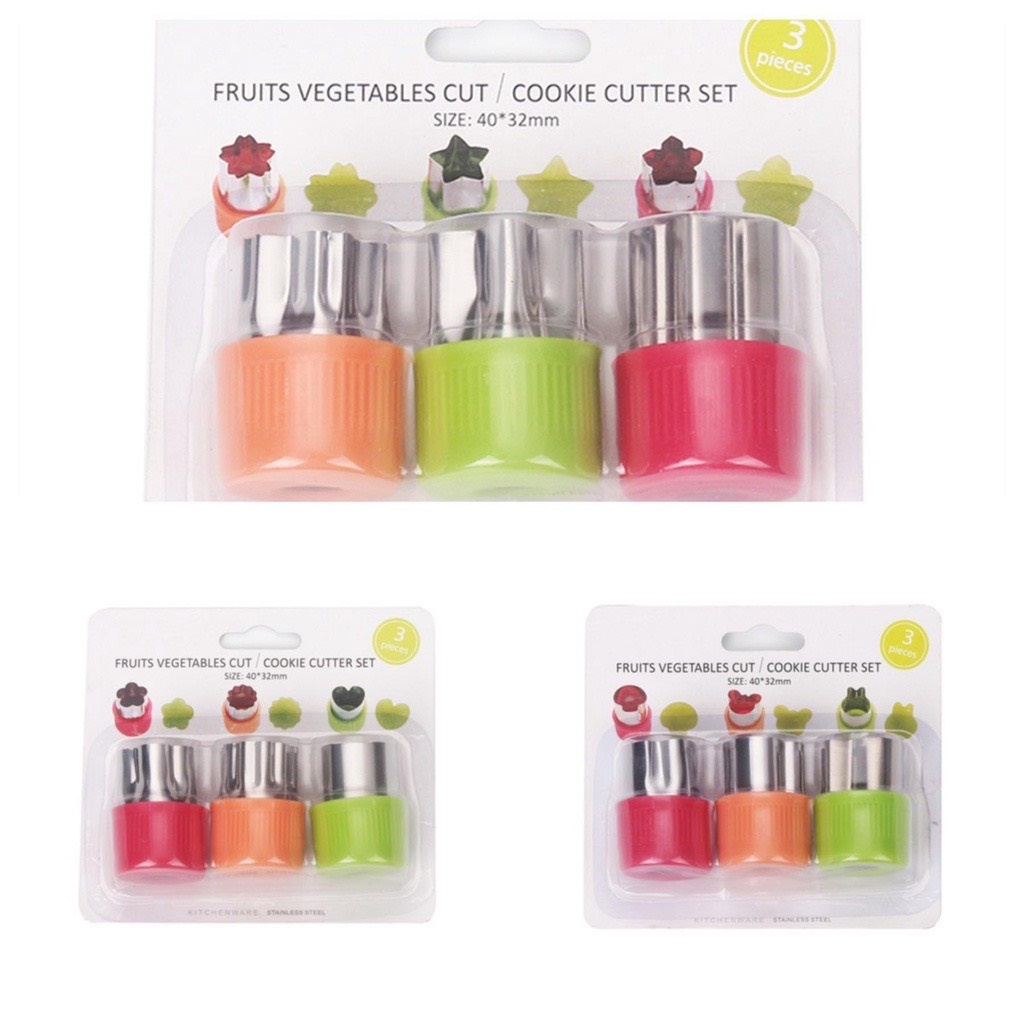 Set 3 Khuôn Tạo Hình Rau Củ Quả, Bánh Bằng Inox Dễ Thương Cho Bé Ăn Dặm