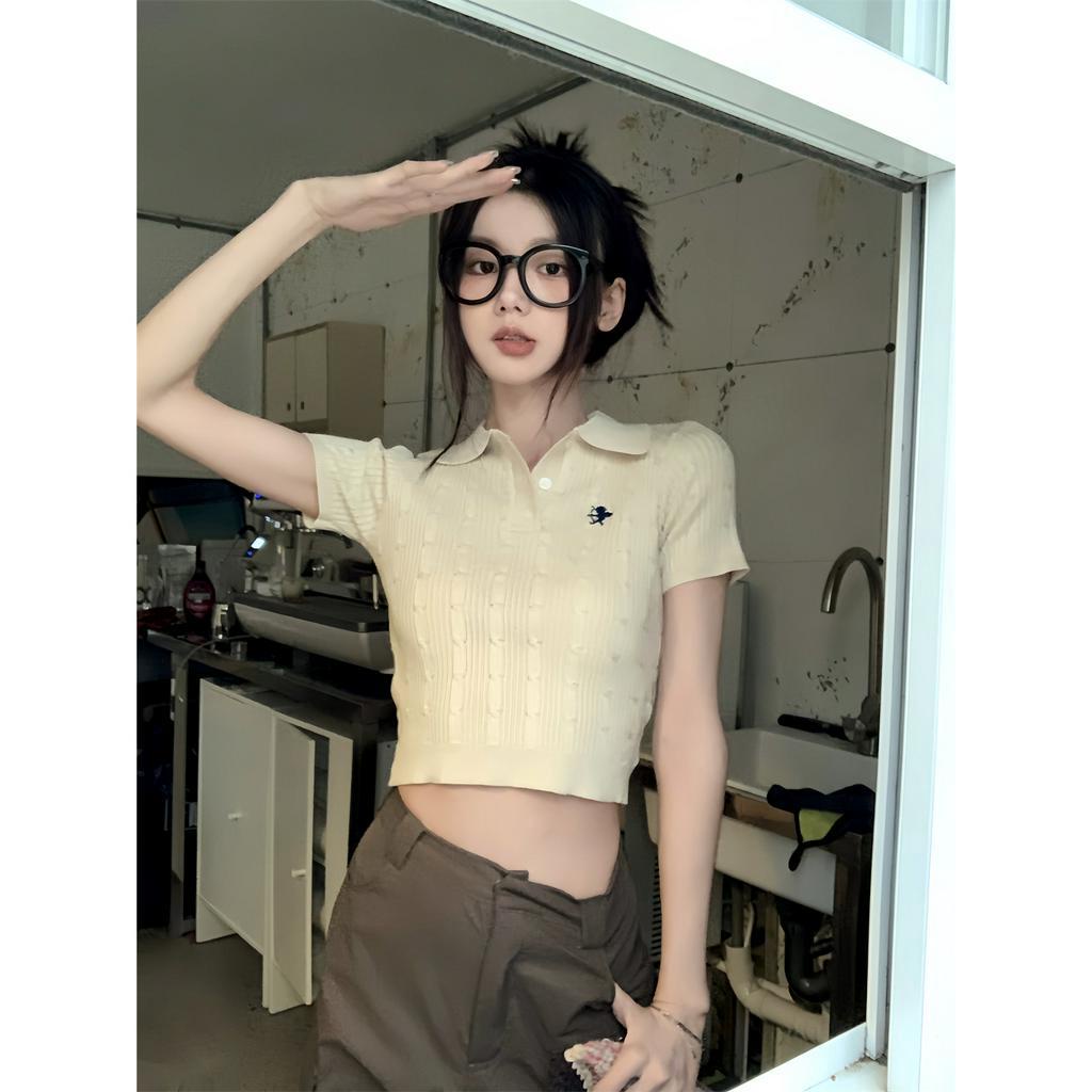 ZHELIHANGFEI Áo Thun polo Ngắn Tay Ôm Dáng Thời Trang Dành Cho Nữ