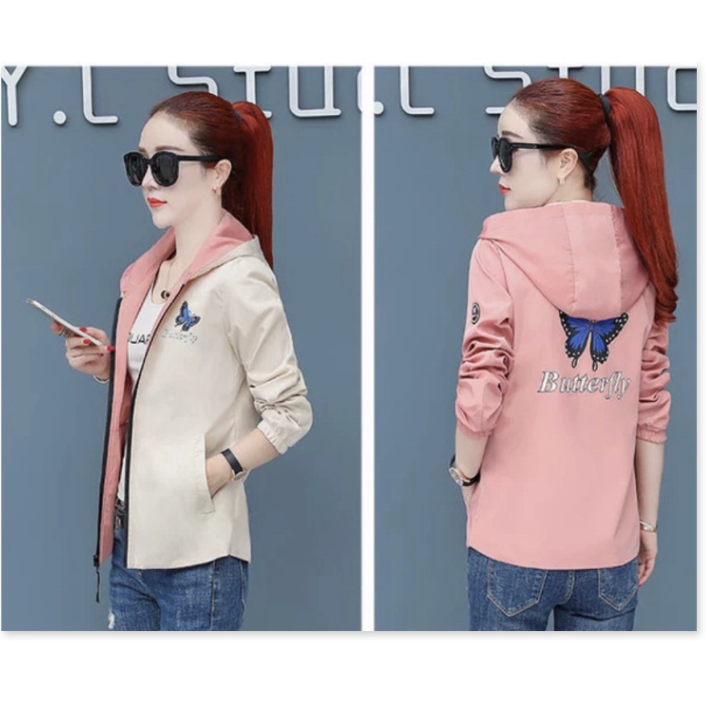 ÁO KHOÁC DÙ NỮ MẶC HAI MẶT CON BƯỚM XINH  CAO CẤP