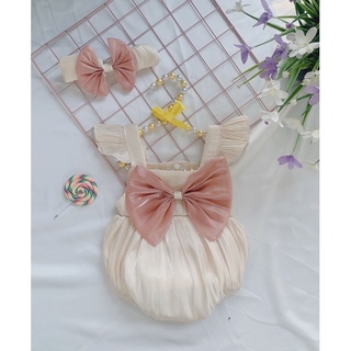 Set body tơ xước kèm turban cho bé sơ sinh từ 3-12M