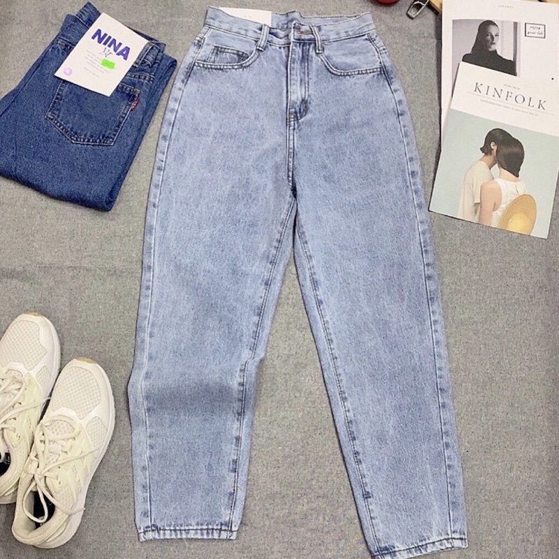 Quần jeans baggy trơn xanh đậm nhạt đen không giãn SML