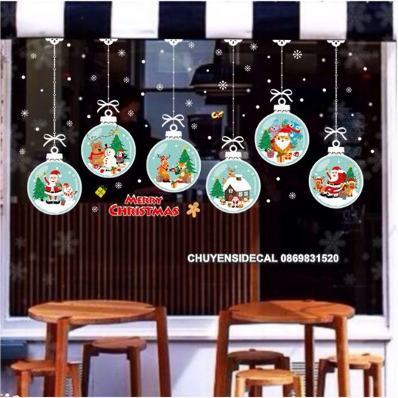 Decal Trang Trí Noel Hai Mặt Hít Tĩnh Điện Không Dơ Kính- Rèm Dây Cầu Tuyết Xinh