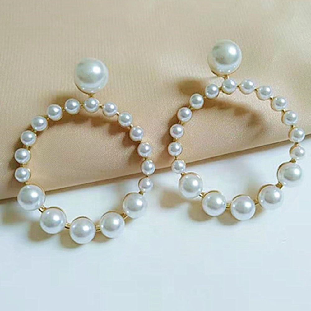 Bông Tai Hình Học Đính Ngọc Trai Giả Phong Cách Pháp Cổ Điển Thời Trang Cho Nữ