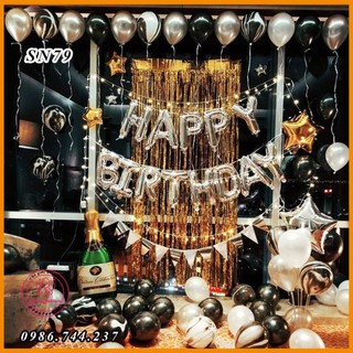 Set Bóng Trang Trí Happy Birthday Màu Vàng Bạc Kèm Đèn Led