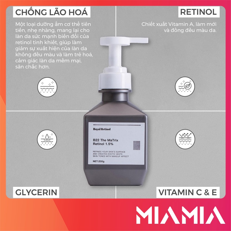 Kem Body Royal Retinol B22 The Matrix Chính Hãng - Kem kích trắng da toàn thân - 6973729572599