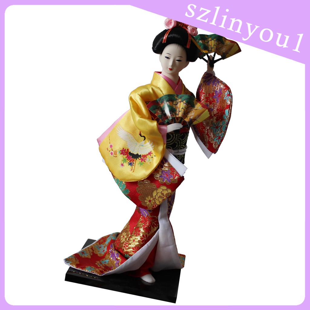 NEW Mô Hình Búp Bê Geisha Mặc Kimono Màu Vàng Cỡ 12inch