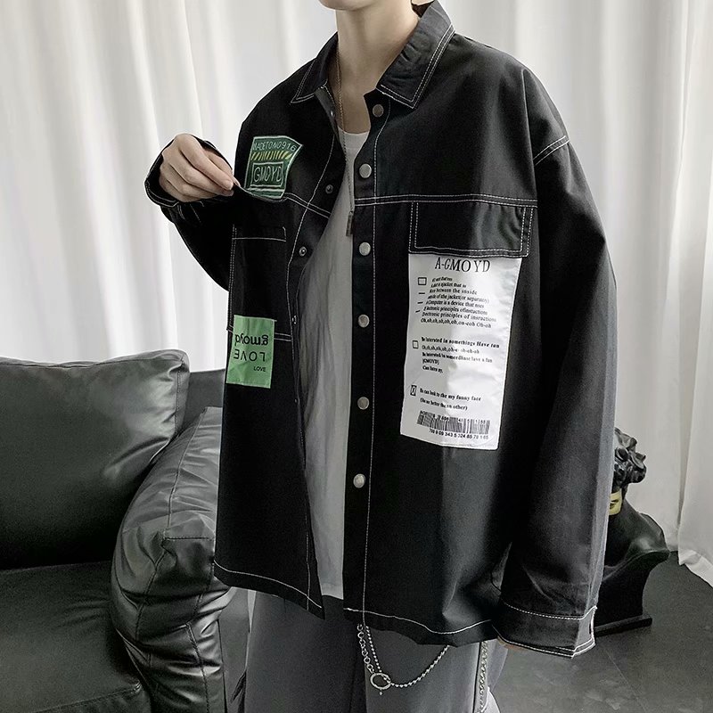 Áo sơ mi nam dài tay hai túi cotton dài tay hai túi thời trang đường phố Châu Âu