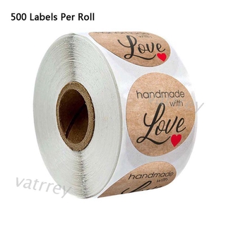 Cuộn 500 Nhãn Dán Giấy Kraft In Chữ Handmade with Love Dùng Trang Trí Sổ Tay