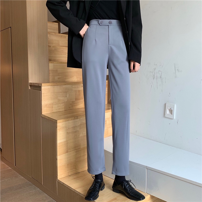 Quần dài lưng cao màu trơn thiết kế mới thời trang theo phong cách hàn quốc