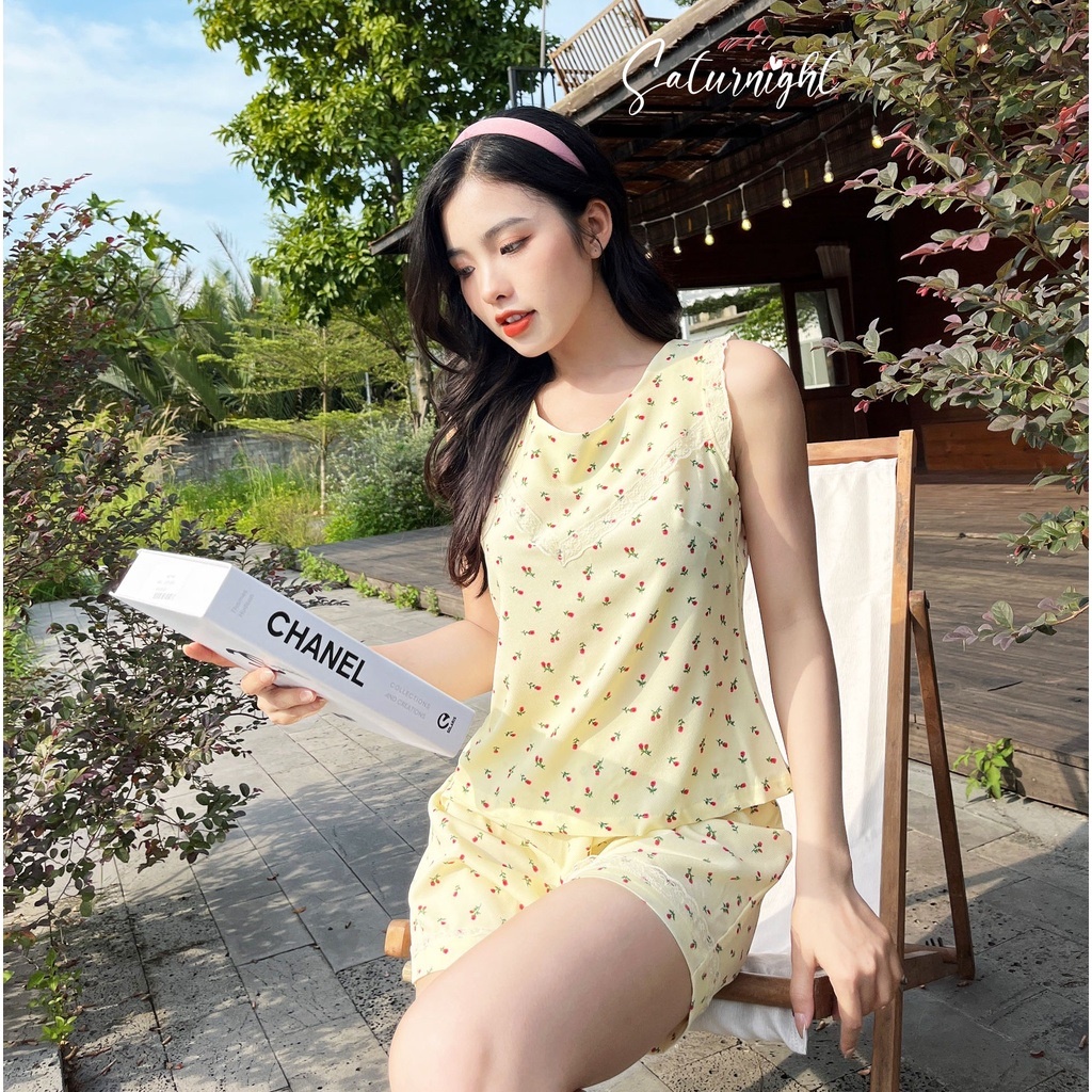 Đồ bộ nữ mặc nhà, set bộ sát nách dành cho nữ SATURNIGHT H00606.6 Cúc sọc Xanh dương