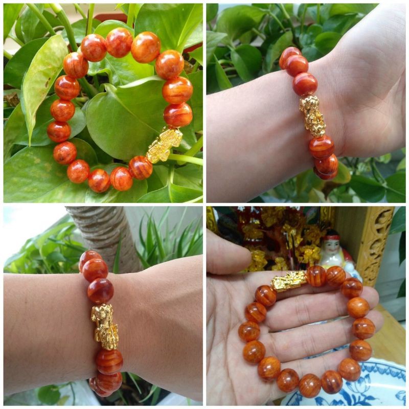 Vòng Tay Phong Thủy Gỗ Huyết Long Tỳ Hưu 12 Li May Mắn