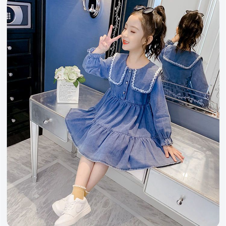 Mới Đầm Denim Dài Tay Thời Trang 2022 Dành Cho Bé Gái