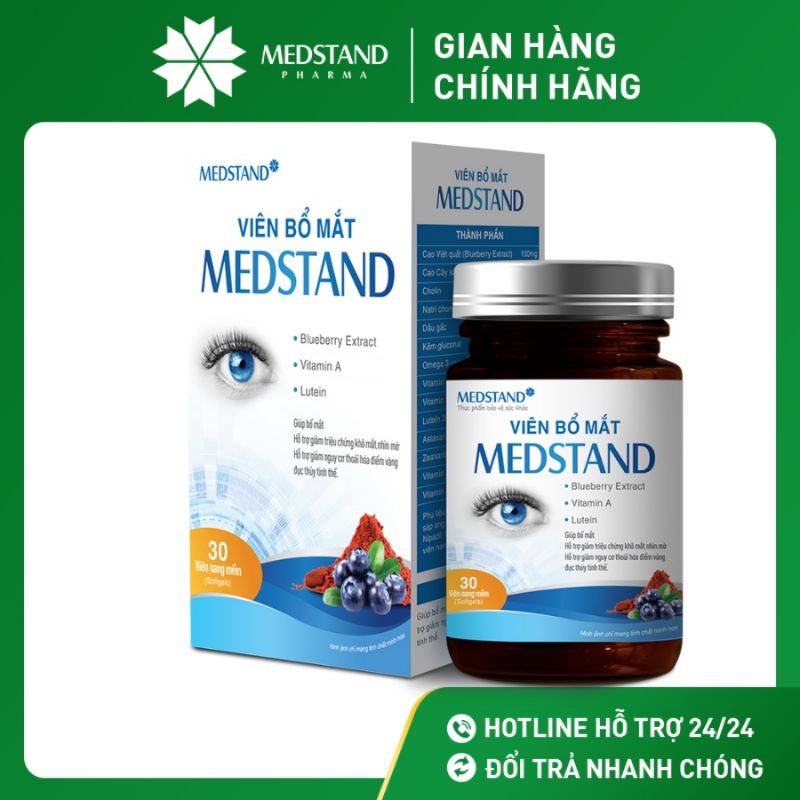 Viên uống bổ mắt MEDSTAND. Hỗ trợ giảm triệu chứng khô mắt,mỏi mắt. người bị thoái hoá điểm vàng,đục thủy tinh thể