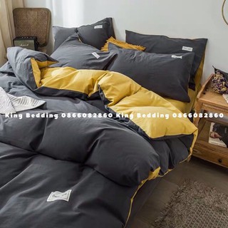 Bộ Chăn Ga Gối Cotton Tici 4 Món - Màu Vàng Phối Xám Đậm (Hàng Loại 1, Có Sẵn)