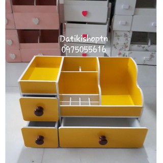 Kệ mỹ phẩm max 35cm vàng núm gỗ đậm