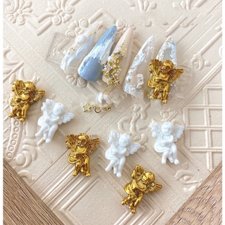 Charm thiên thần cổ điển, charm tượng thiên sứ trang trí móng màu trắng