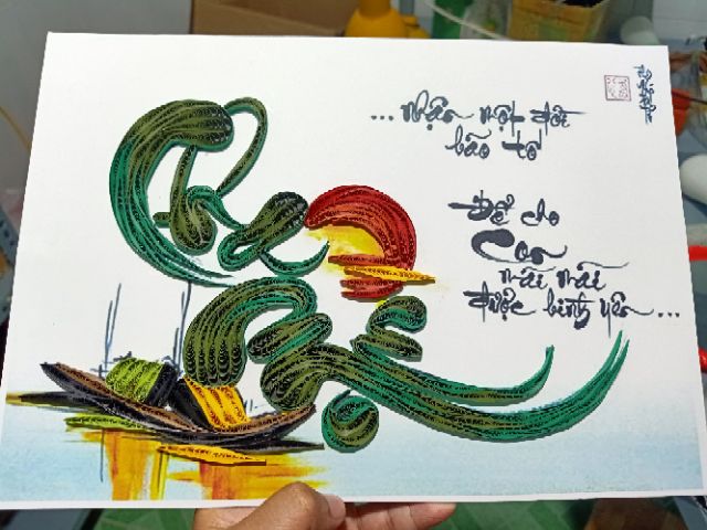 Tranh giấy xoắn Quilling chữ Cha Mẹ