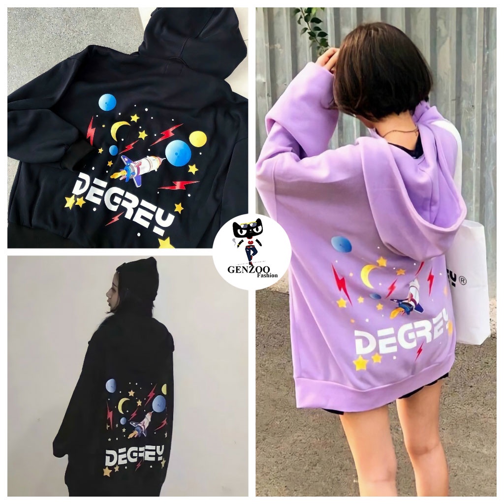 Áo Hoodie chất nỉ có mũ DEREY Unisex Áo khoác nỉ form rộng tay bồng dây kéo cá tính - GEN_ZOO