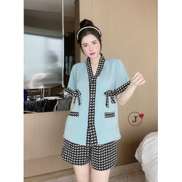 Đồ ngủ đùi ngắn tay tiểu thư có 2 nơ trên áo ,siêu xinh.Bộ ngủ nữ mặc ở nhà, siêu dể thương