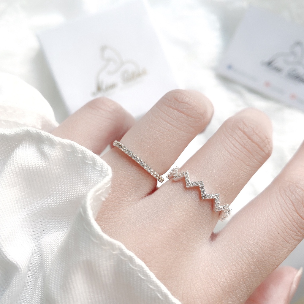 Nhẫn bạc 925 Miuu Silver, nhẫn nữ bạc sóng đính đá Winding Ring