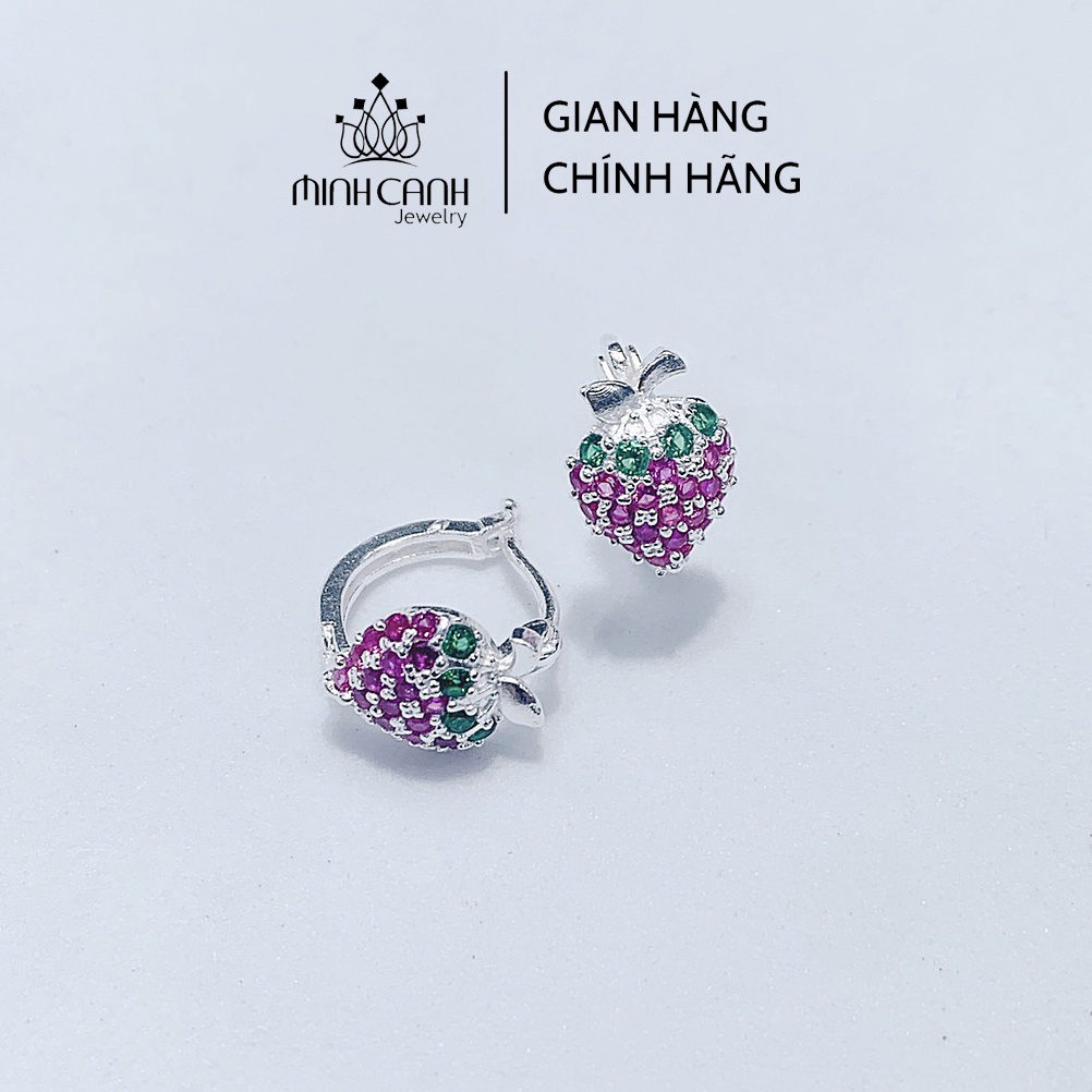 Bông Tai Bạc Dâu Tây Khóa Bấm Cho Bé Gái Minh Canh Jewelry