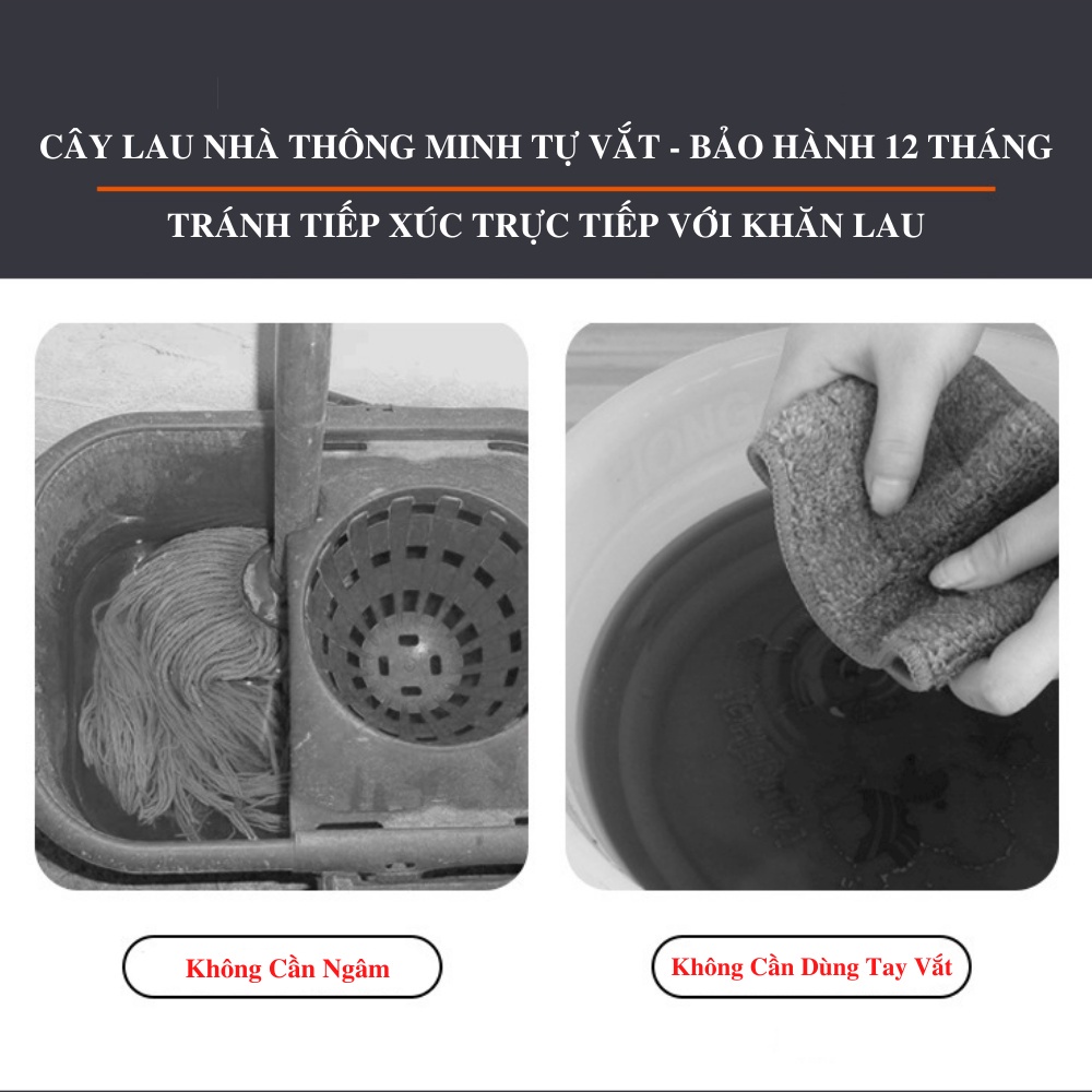 Chổi Lau Nhà - Cây Lau Nhà Thông Minh 2 Ngăn Tự Vắt – Xoay 360 độ thông minh kèm thùng vắt 2 ngăn size lớn cao cấp