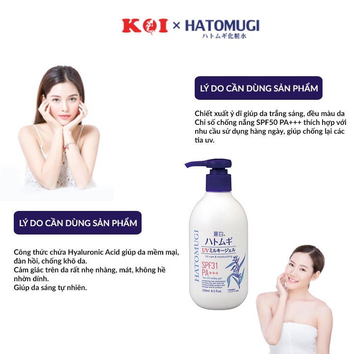 Sữa dưỡng thể chống nắng Hatomugi UV Milk Gel SPF31 PA+++ SPF50+