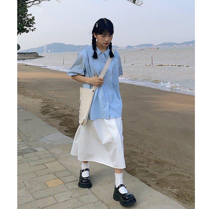 Áo sơ mi học sinh cổ sen / Áo kiểu cộc tay phong cách Nanno
