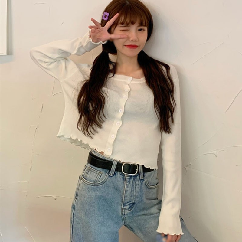 Áo Cardigan Dệt Kim Mỏng Tay Dài Phối Ren Xinh Xắn Cho Nữ