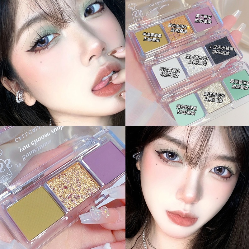 (2022Hàng mới về)Bảng Phấn Mắt 3 Màu Màu Xanh Lá/Đen Sắc Chống Thấm Nước Chống Mồ Hôi