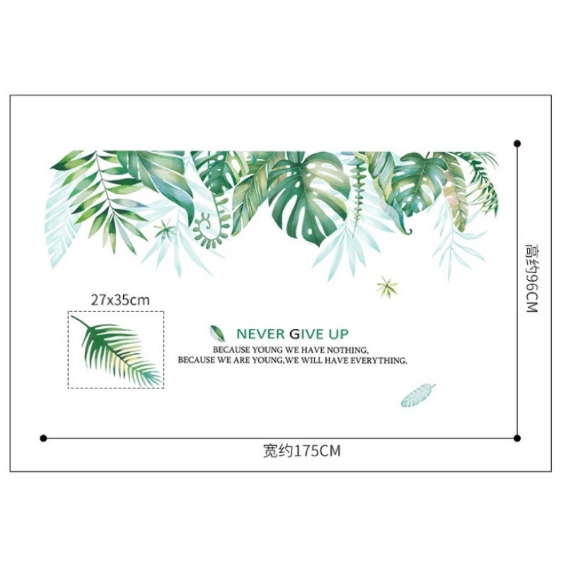 Decal dán tường - Lá dương Xỉ trắng xanh trần nhà size lớn (2 tấm )