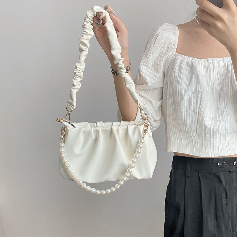 Túi xách nữ túi kẹp nách da cao cấp dáng chữ nhật dính kèm dây ngọc trai nhân tạo 1999store_official