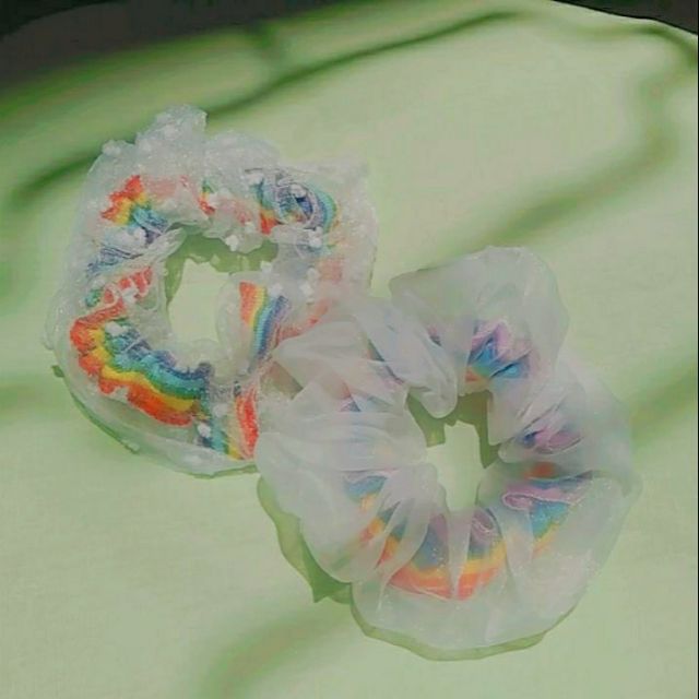 Scrunchies đồ cột tóc cầu vòng 2 lớp (HÌNH THẬT HÀNG CÓ SẴN)