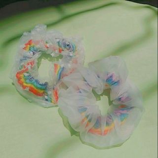 Scrunchies đồ cột tóc cầu vòng 2 lớp