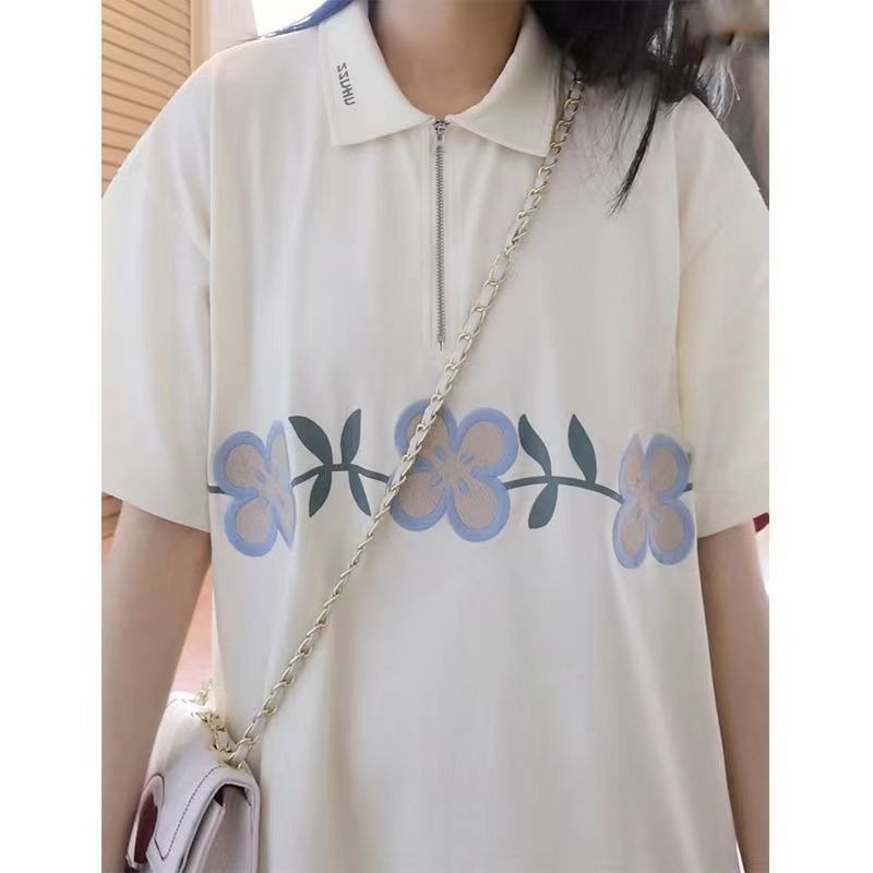 Áo polo Tay Ngắn Có Cổ Khóa Kéo Dáng Rộng Thời Trang Mùa Hè Mới Cho Nữ