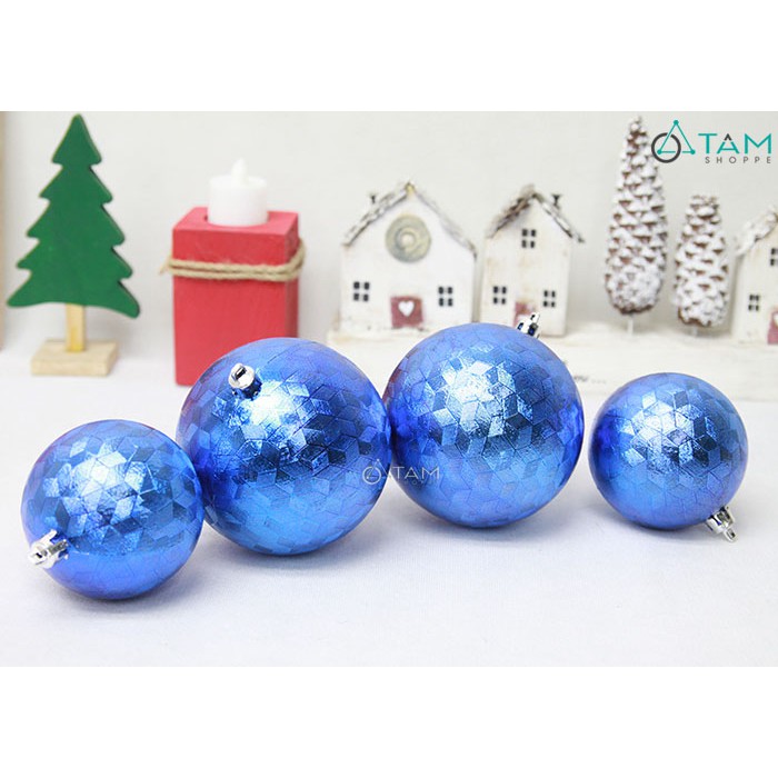 Set 4 trái châu Noel họa tiết 3D hình thoi xanh dương NOEL-TRCH-03