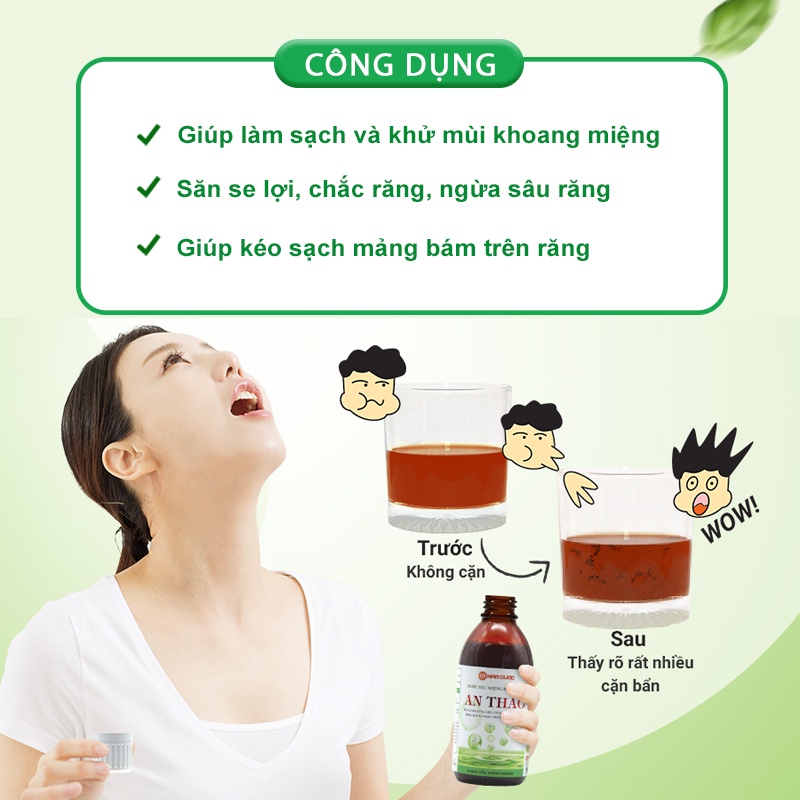 Nước súc miệng dược liệu An Thảo giúp làm sạch lành tính hương thơm dịu nhẹ chai 250ml