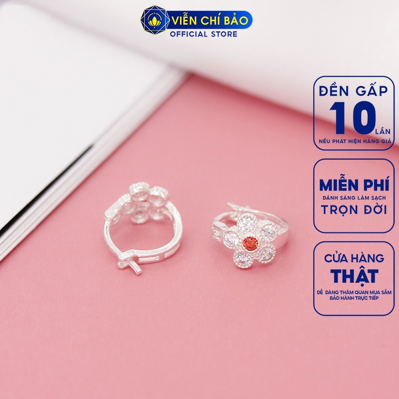 Bông tai bạc nữ hoa mai nhụy màu đỏ chất liệu bạc 925 thời trang phụ kiện trang sức nữ thương hiệu Viễn Chí Bảo B400727