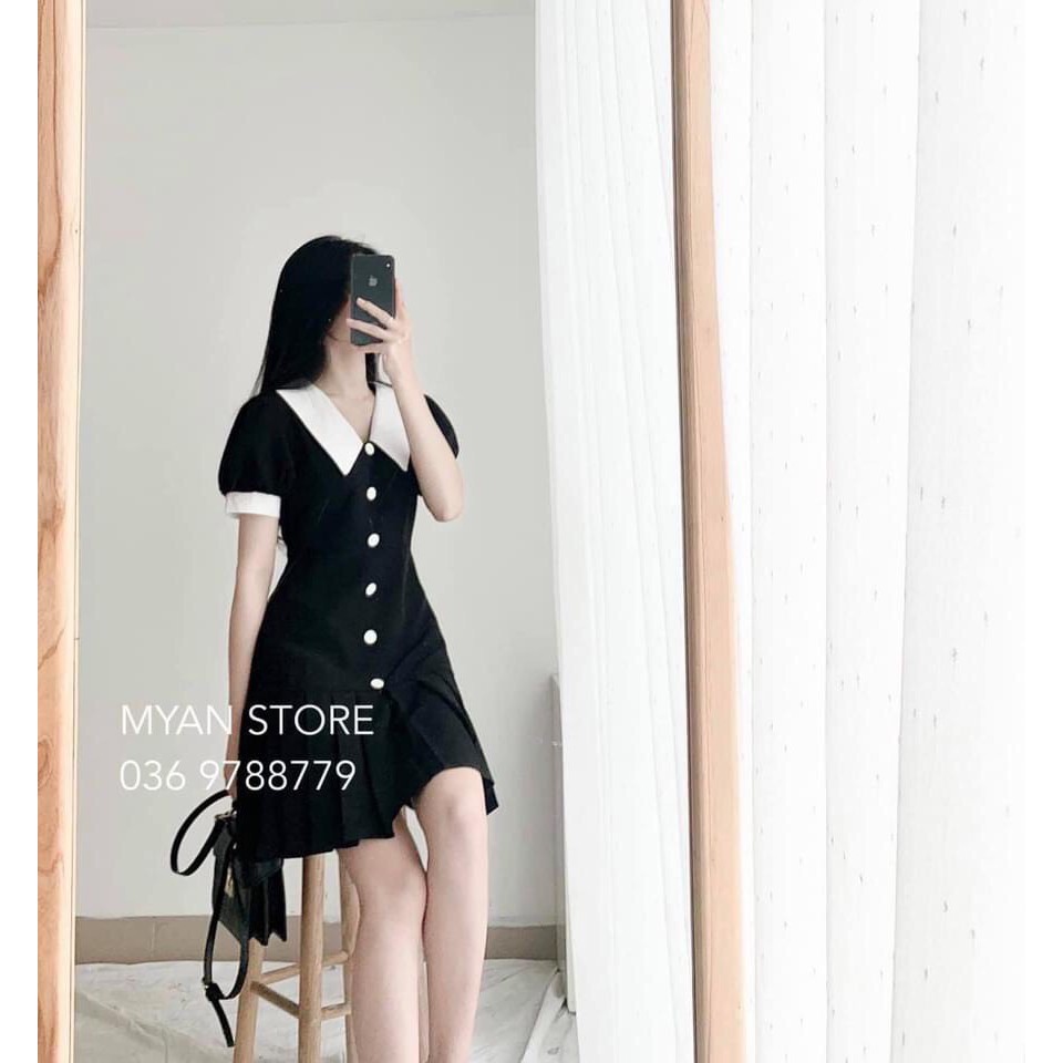 Váy xếp ly chân phối cổ cúc trước - V93 | BigBuy360 - bigbuy360.vn