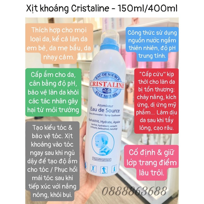 Xịt Khoáng Cấp Ẩm Dưỡng Da Cristaline Pháp - S+ CARE