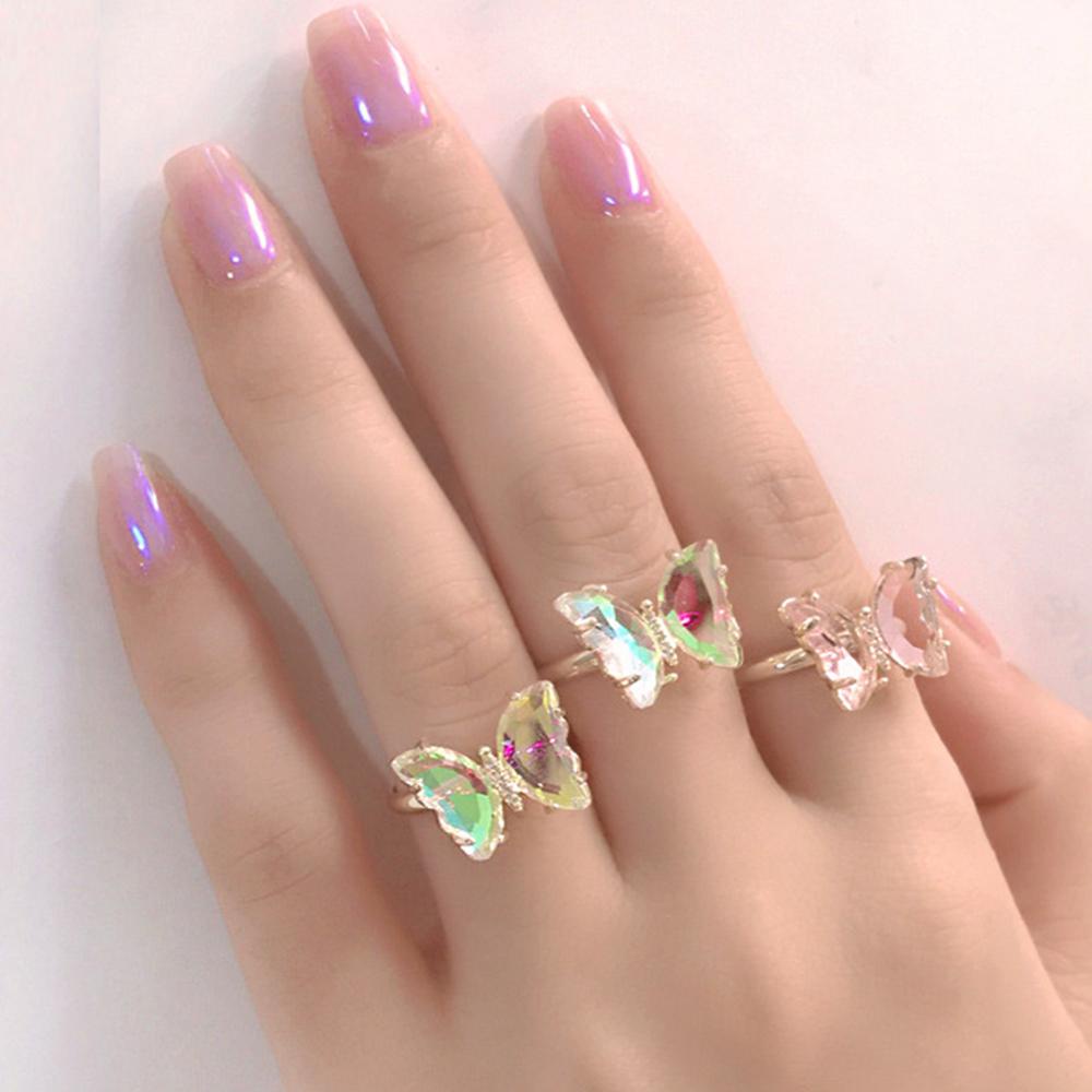 Nhẫn Hình Bướm Đính Đá Lấp Lánh Sang Trọng Dùng Trang Trí Móng Tay DIY