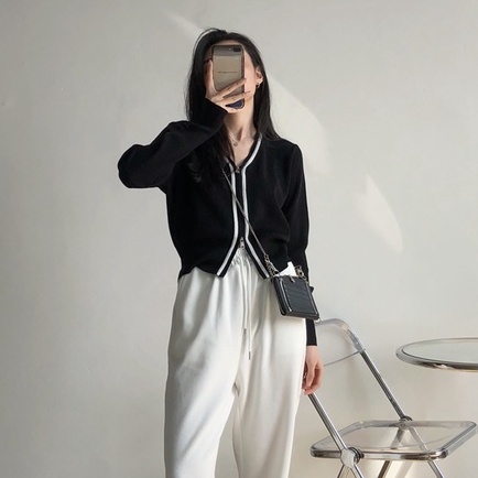 Áo khoác cardigan IHKKE dệt kim mỏng dáng ngắn thời trang mùa thu dành cho nữ