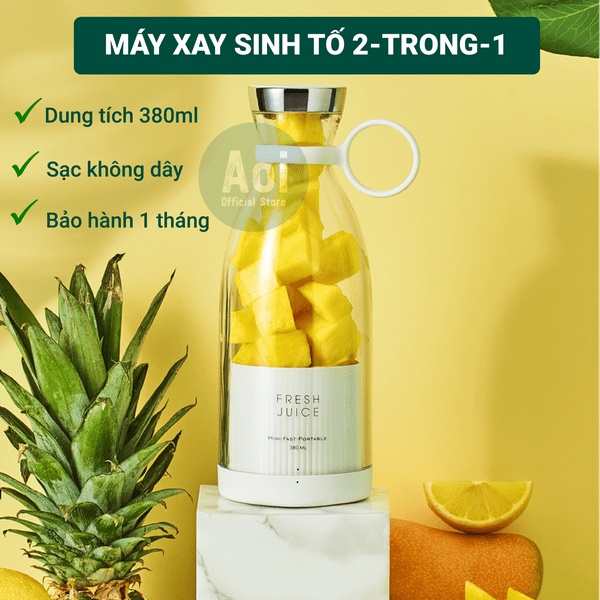 Bình Xay Sinh Tố Aoi Fresh Sạc Không Dây Tiện Lợi 350ml - Xay Hoa Quả, Rau, Đá Viên - Aoi Official Store