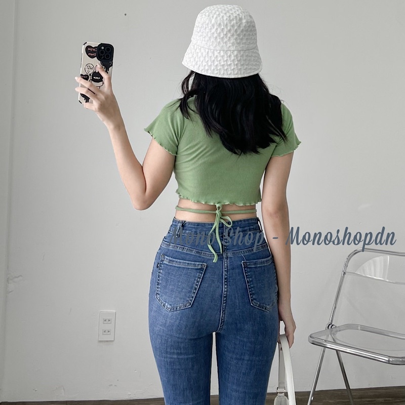 Áo croptop thun gân dây cột bụng hàng hottrend mùa hè Ảnh thật/ sẵn
