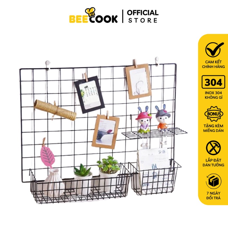 Khung Lưới Sắt Trang Trí Treo Tường Decor Phòng, Tấm Lưới Treo Phụ Kiện BEECOOK