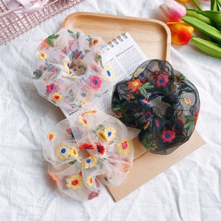 Dây Buộc Tóc Vải Lưới Thêu Hoa Phong Cách Retro Cho Nữ