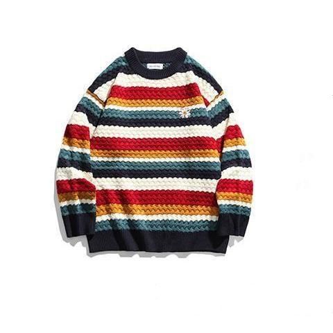 Áo Sweater Dáng Rộng Kẻ Sọc Cầu Vồng Kiểu Hàn Quốc Thời Trang Cho Các Cặp Đôi