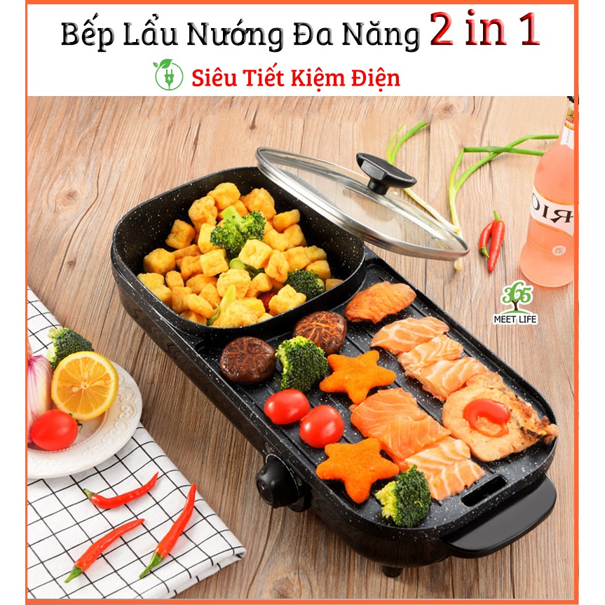 [BH 1 đổi 1] Bếp lẩu nướng đa năng 2 in 1 cao cấp chính hãng  Tiết kiệm điện năng an toàn khi sử dụng