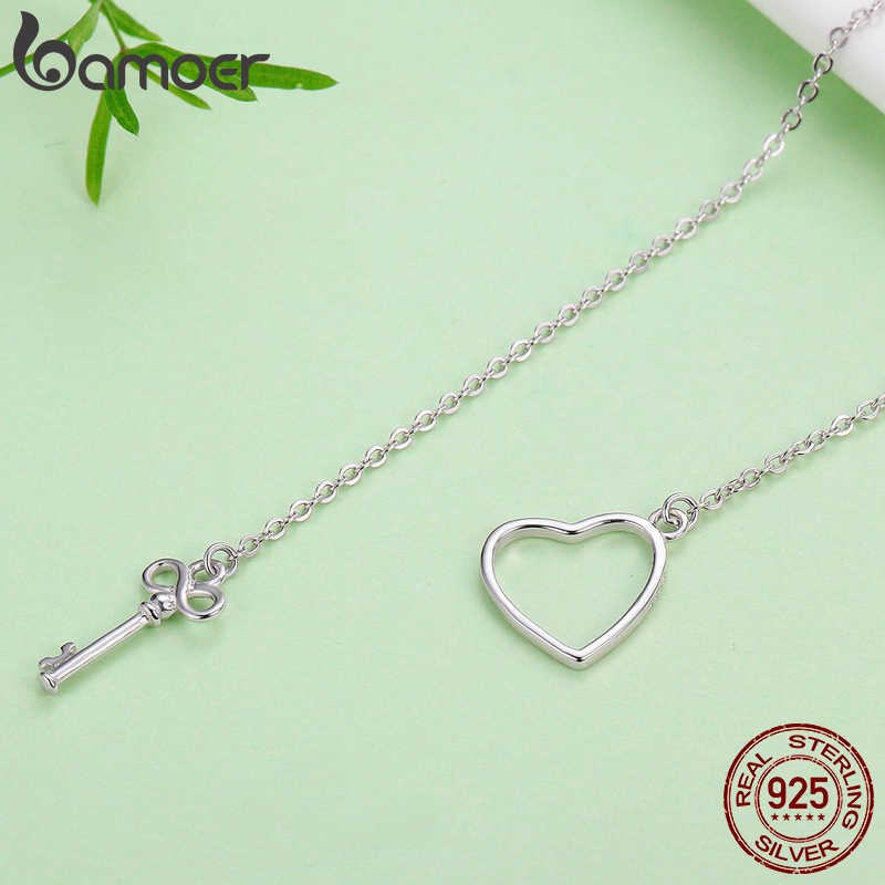 Dây chuyền Bamoer bằng bạc 925 mặt hình chìa khóa và trái tim thời trang xinh xắn
